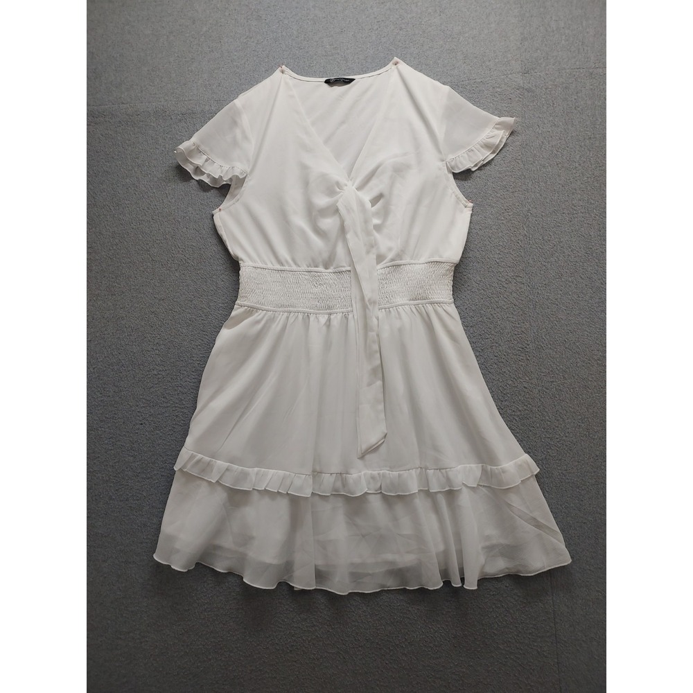 PrettyGarden Women Dress XL White Knee Length V Neck Flutter Sleeve Summer Boho